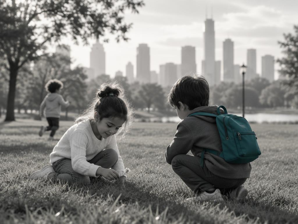 Niños jugando en un parque de la ciudad