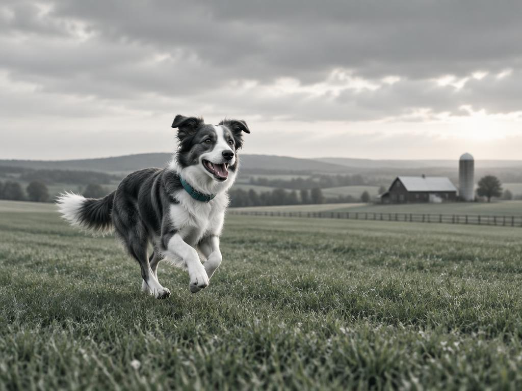 Perro corriendo en un campo abierto de finca
