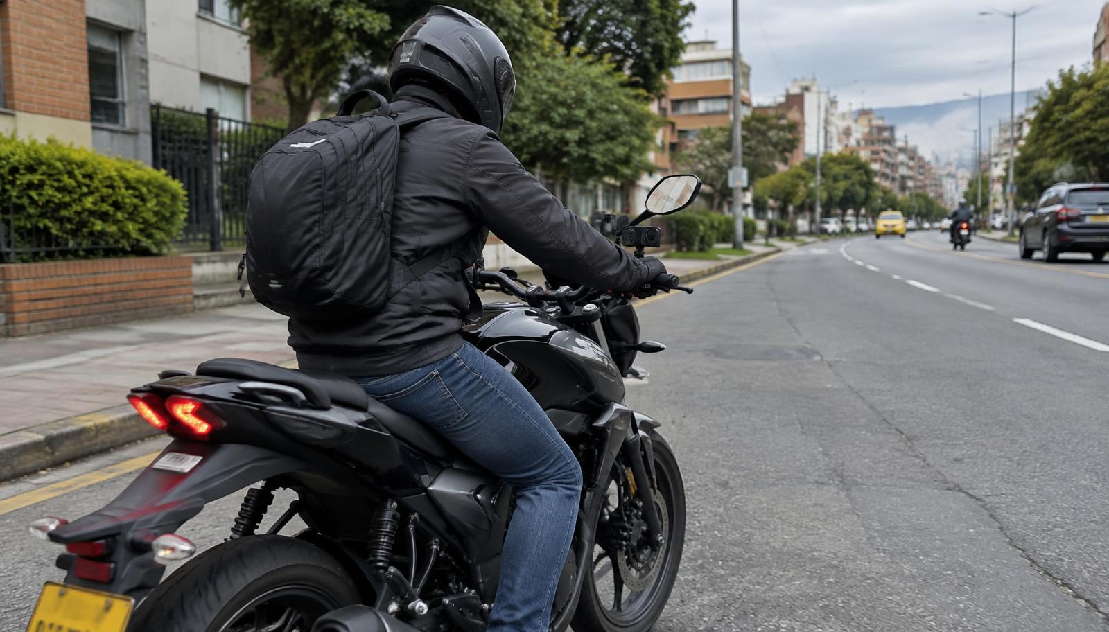 Moto en vía urbana con una cámara instalada cerca del manubrio